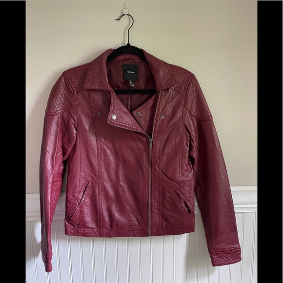 Burgundy/Maroon Leather Jacket - Size Medium - Vintage Aesthetic - Picture 1 of 3